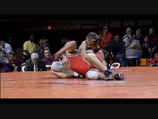 persistent wrestler gets a take down -slow motion college wrestling highlight
